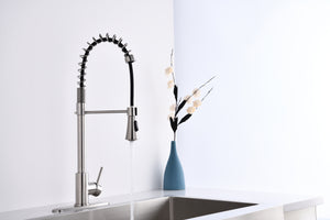 Brushed Nickle one Handle Spring High Arc Kitchen Faucet