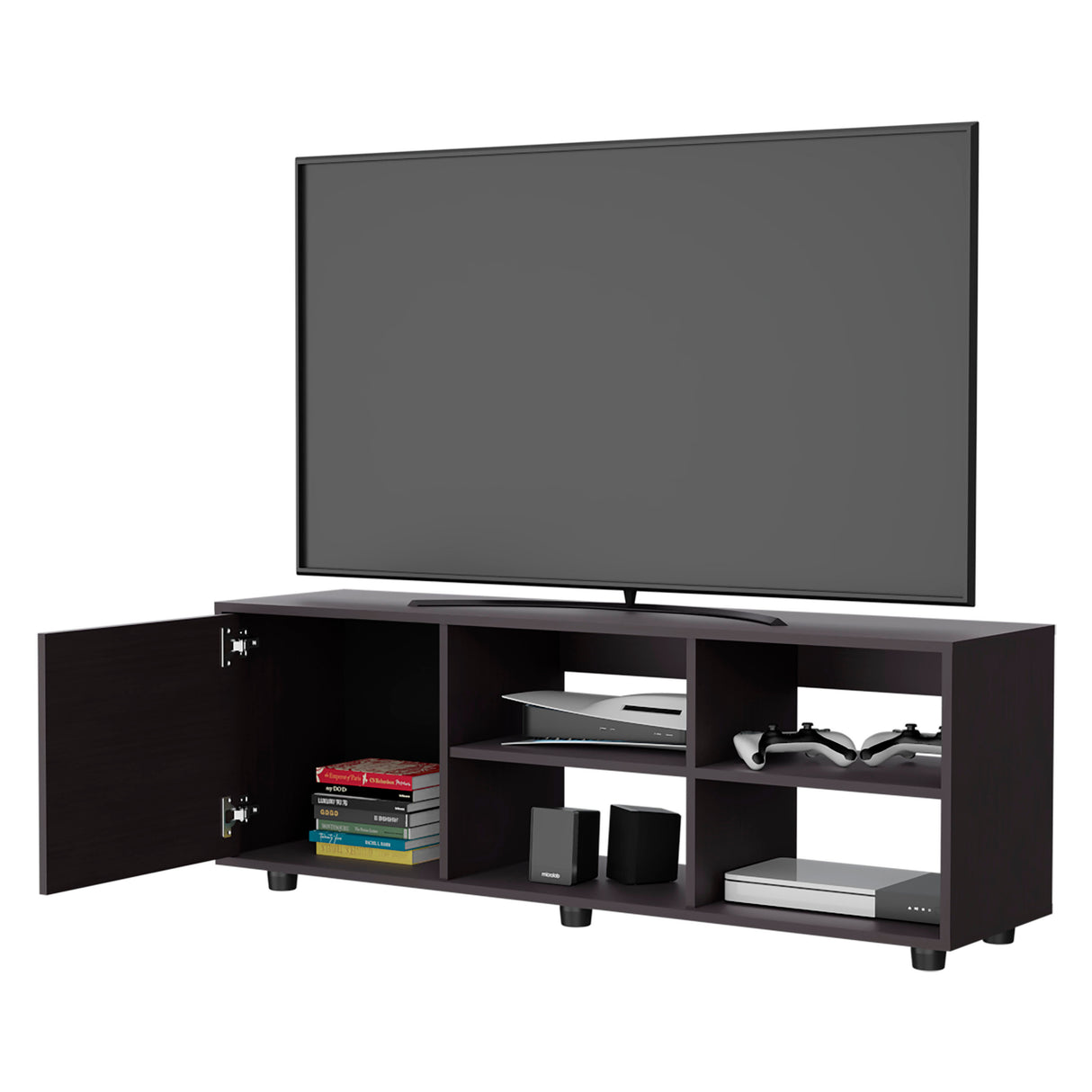 FM FURNITURE Parker TV Stand with a Door and Open Storage,Wengue