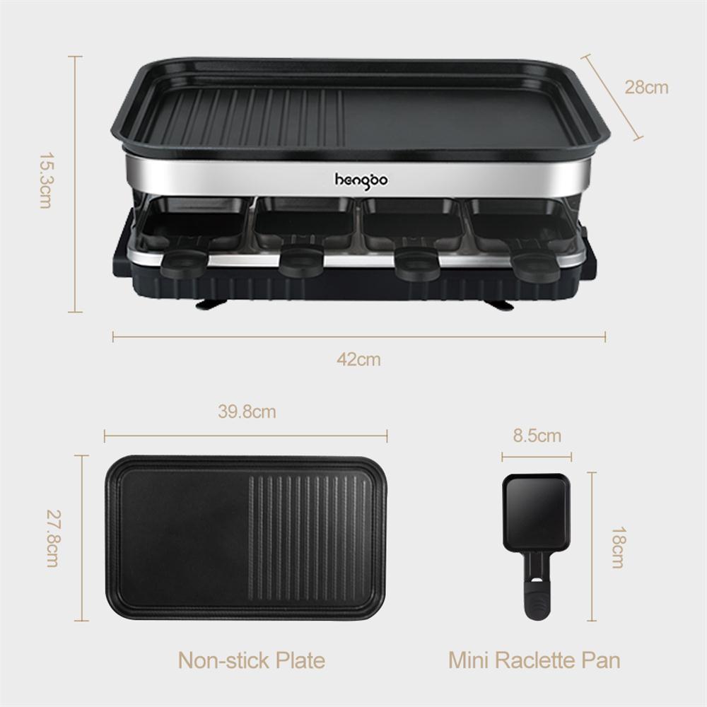 8 Raclette Grill Non-stick Adjustable Temperature 1500W