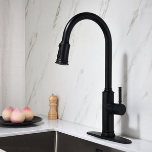 Double Handle Widespread Kitchen Faucet with Traditional Handles-Matte Black