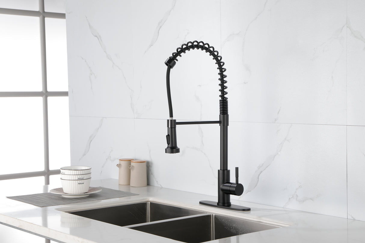 Spring Kitchen Faucets Matte Black with Pull Out Sprayer