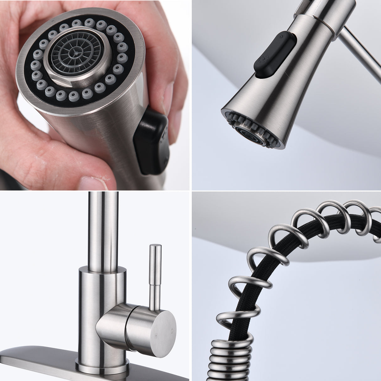 Brushed Nickle one Handle Spring High Arc Kitchen Faucet