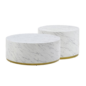 Faux Marble Coffee Tables for Living Room, 35.43inch Accent Tea Tables with Gold Metal Base(White)