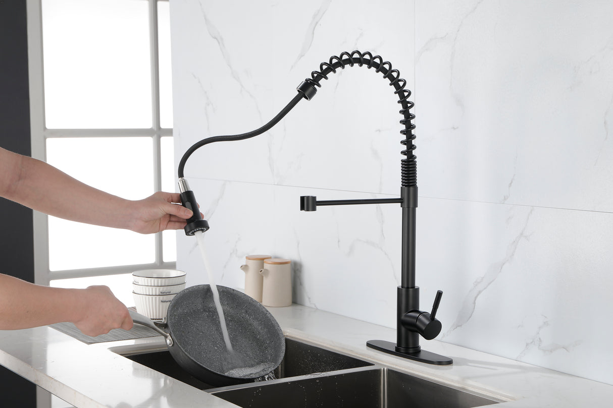 Spring Kitchen Faucets Matte Black with Pull Out Sprayer