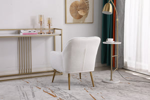 Modern Soft White Teddy fabric Ivory Ergonomics Accent Chair Living Room Chair Bedroom Chair Home Chair With Gold Legs And Adjustable Legs For Indoor Home