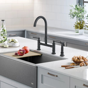 Double Handle Bridge Kitchen Faucet with Side Spray