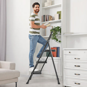 3 Non-slip step ladder, quick folding steel ladder Sturdy metal supported household tools for home/office work at altitude, portable step tools