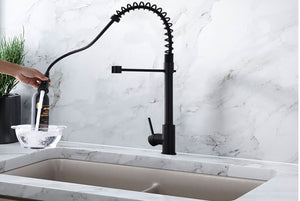 Single Handle Spring High Arc Kitchen Faucet Matte Black