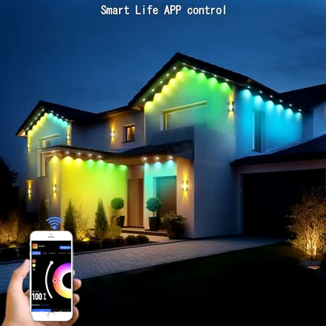 Smart RGB 72 LED eaves lights with customizable colors and durable outdoor design, perfect for vibrant home lighting displays, controlled via Smart Life App. Shop now at boltbuy.com.