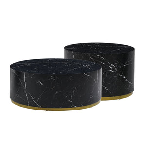 Modern Faux Marble Coffee Tables for Living Room, 35.43inch Accent Tea Tables with Gold Metal Base(Black)