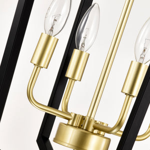 Modern black and gold geometric pendant chandelier with 12 candle-style LED lights, perfect for illuminating dining rooms with an elegant and contemporary design – available at Boltbuy.com