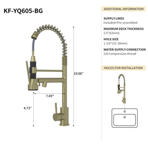 19" Single Handle Kitchen Faucet (Brushed Gold Finish)