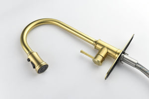 Single Handle High Arc Pull Out Kitchen Faucet Brushed Gold