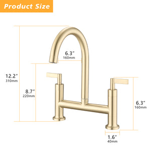 Double Handle Bridge Kitchen Faucet In Stainless Steel