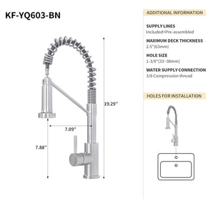 19" Single Handle Kitchen Faucet-Brushed Nickel