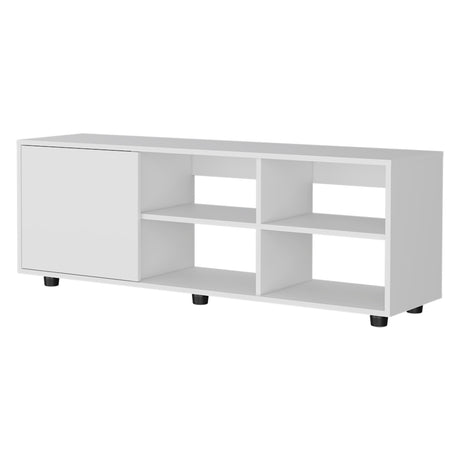 FM FURNITURE Parker TV Stand with a Door and Open Storage, White