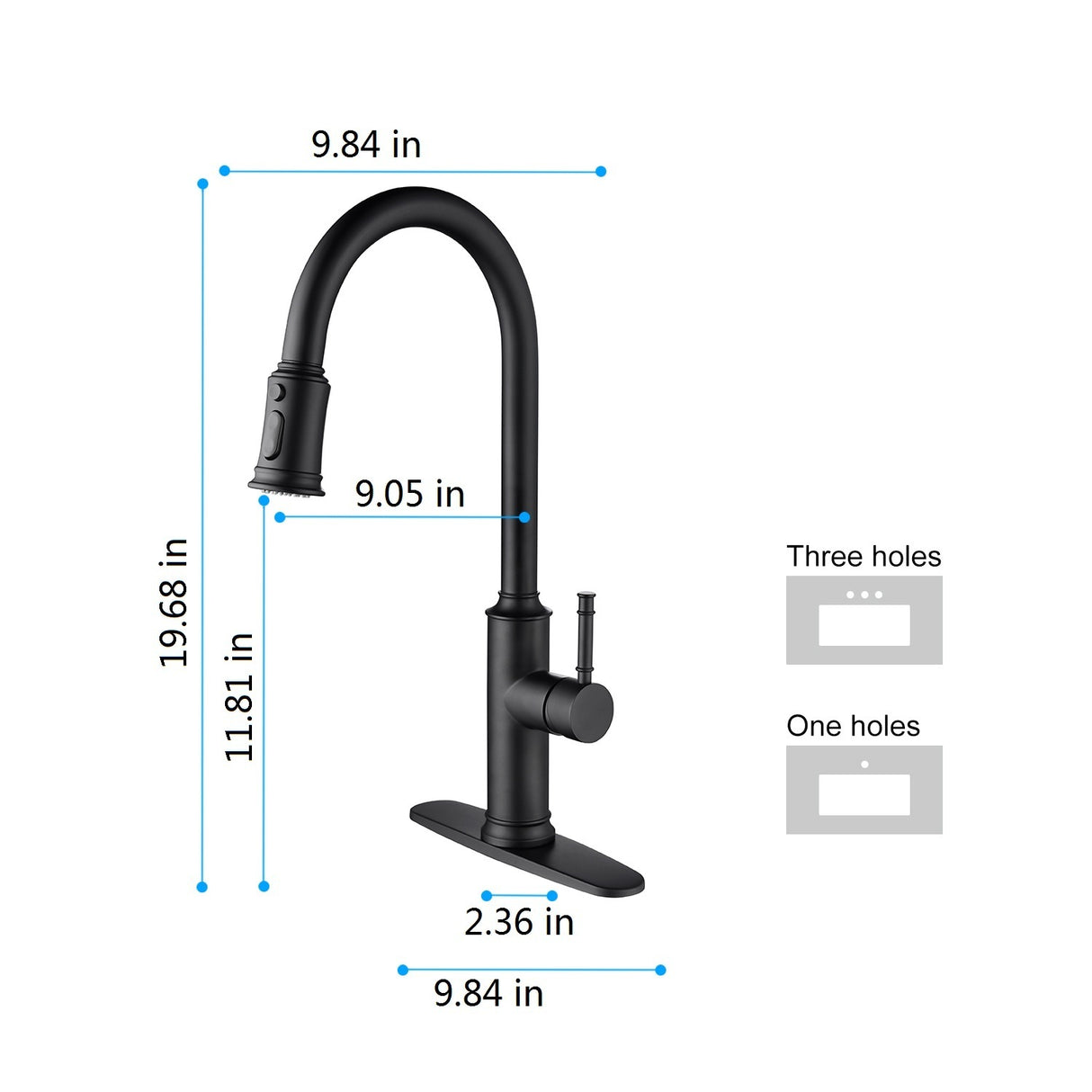 Double Handle Widespread Kitchen Faucet with Traditional Handles-Matte Black