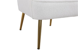 Modern Soft White Teddy fabric Ivory Ergonomics Accent Chair Living Room Chair Bedroom Chair Home Chair With Gold Legs And Adjustable Legs For Indoor Home