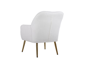 Modern Soft White Teddy fabric Ivory Ergonomics Accent Chair Living Room Chair Bedroom Chair Home Chair With Gold Legs And Adjustable Legs For Indoor Home