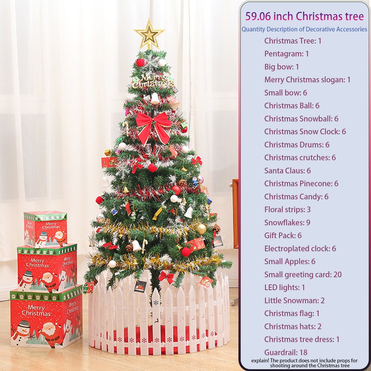 5ft Artificial Christmas Tree with LED Lights & Decorations