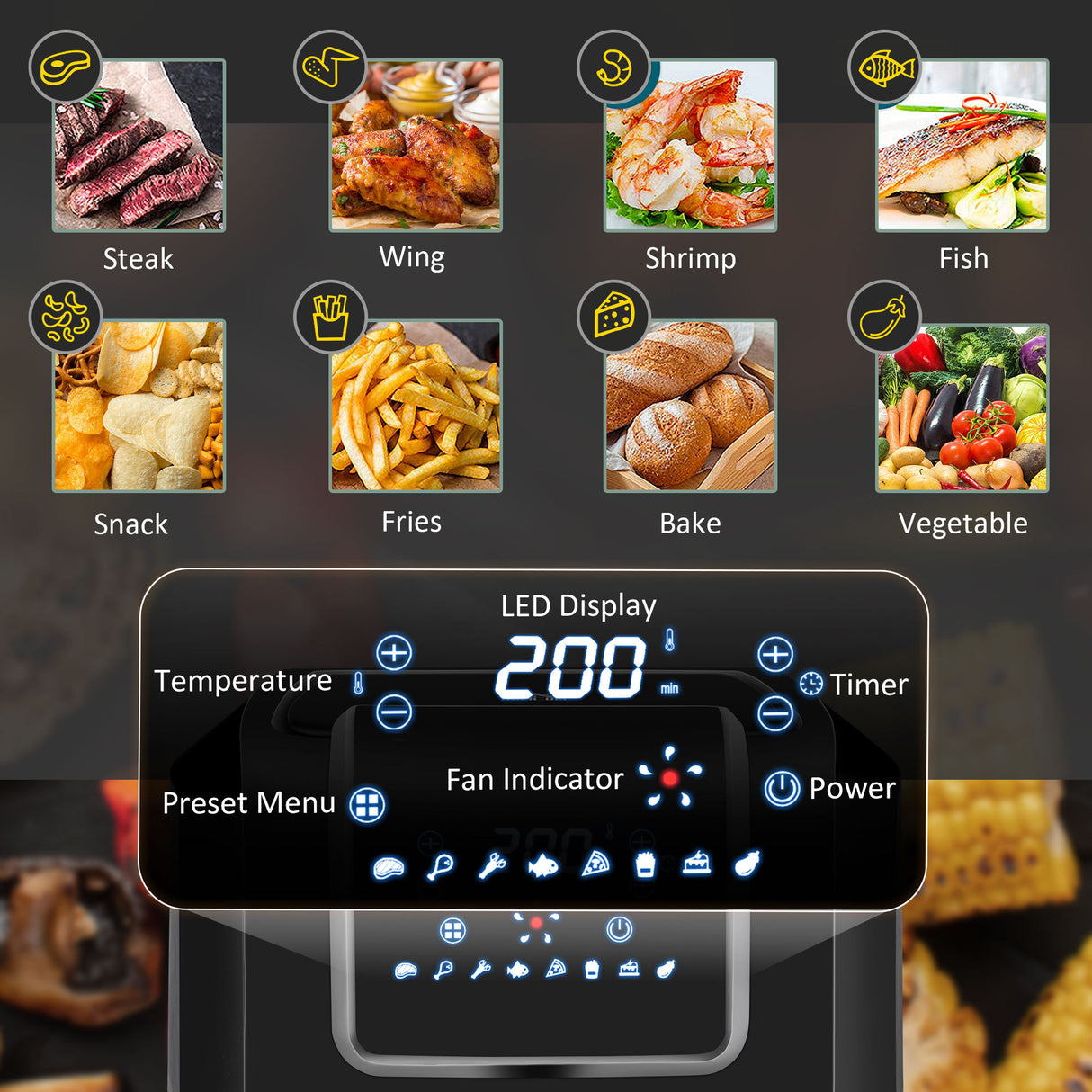 1700W Quart Air Fryers Oven with Digital Display