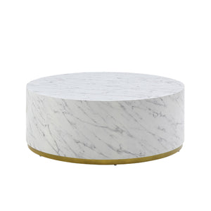 Faux Marble Coffee Tables for Living Room, 35.43inch Accent Tea Tables with Gold Metal Base(White)