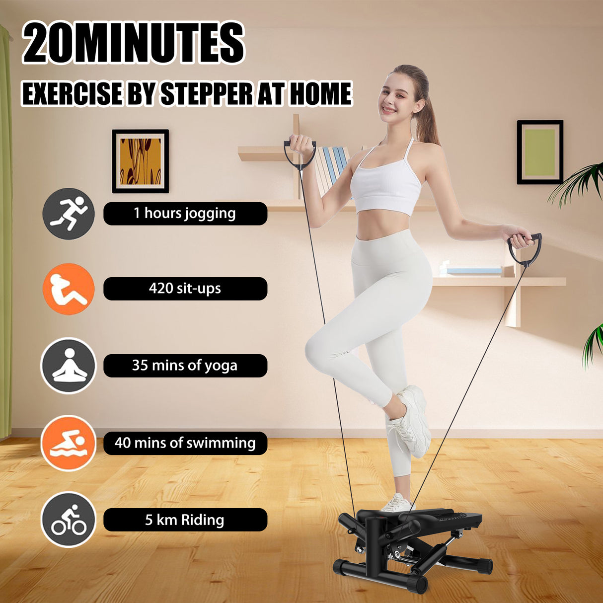 Mini Stair Stepper Machine with Resistance Bands