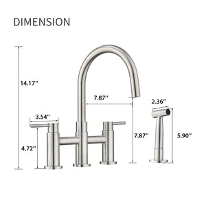 Double Handle Bridge Kitchen Faucet with Side Spray