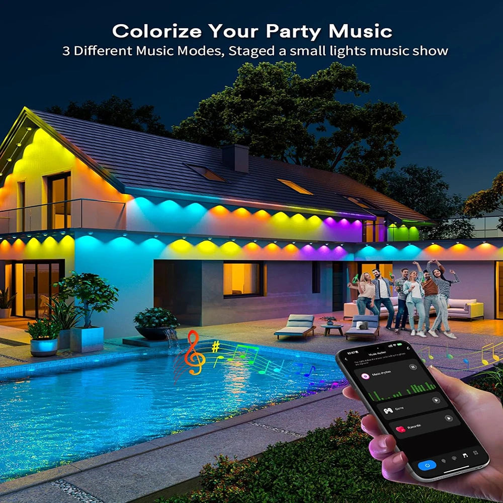 15m 30 LED eaves lights with vibrant RGB colors, perfect for outdoor decor and holiday lighting, app-controlled for easy customization. Shop now at boltbuy.com.