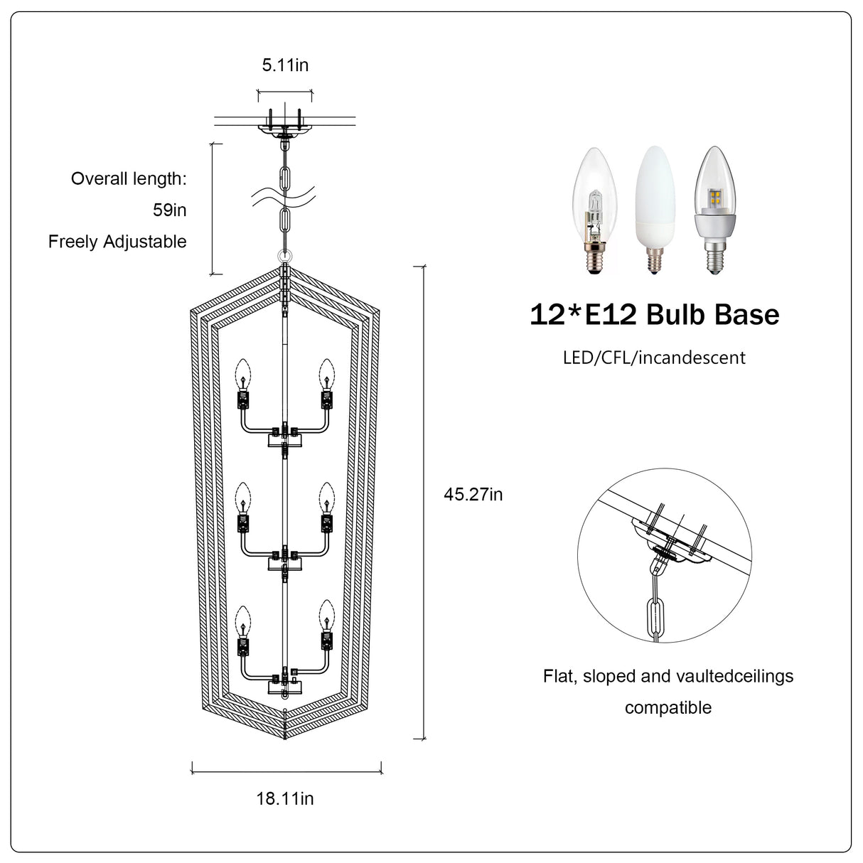 Modern black and silver 12-light geometric chandelier for dining rooms. Sleek LED & Lighting design with a unique cage frame, ideal for high ceilings. Perfect for creating elegant dining spaces. Available now at BoltBuy.com.