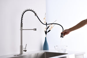 Brushed Nickle one Handle Spring High Arc Kitchen Faucet