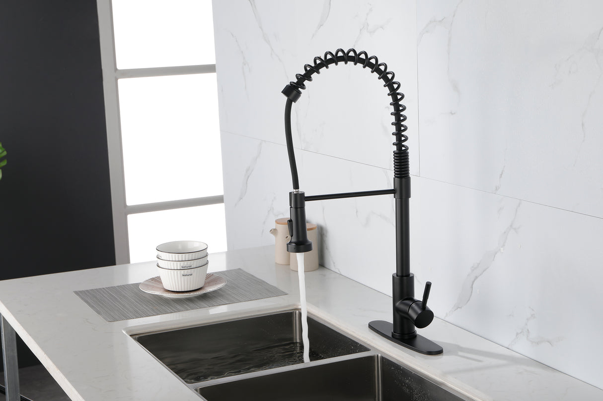 Spring Kitchen Faucets Matte Black with Pull Out Sprayer