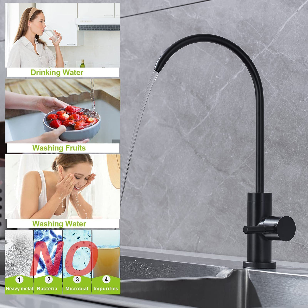 Kitchen Water Filter Faucet Drinking Water Faucet Matte Black