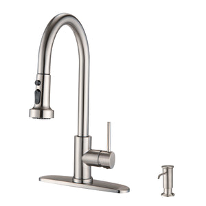 Stainless Steel Pull Down Kitchen Faucet with Soap Dispenser Brushed Nickel