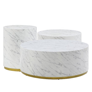 Faux Marble Coffee Tables for Living Room, 35.43inch Accent Tea Tables with Gold Metal Base(White)