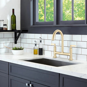 Double Handle Bridge Kitchen Faucet In Stainless Steel