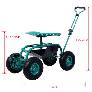 Garden Cart Seat with Wheels and Tool Tray