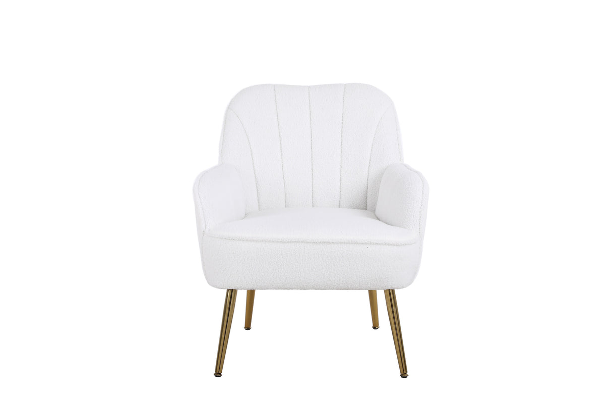 Modern Soft White Teddy fabric Ivory Ergonomics Accent Chair Living Room Chair Bedroom Chair Home Chair With Gold Legs And Adjustable Legs For Indoor Home