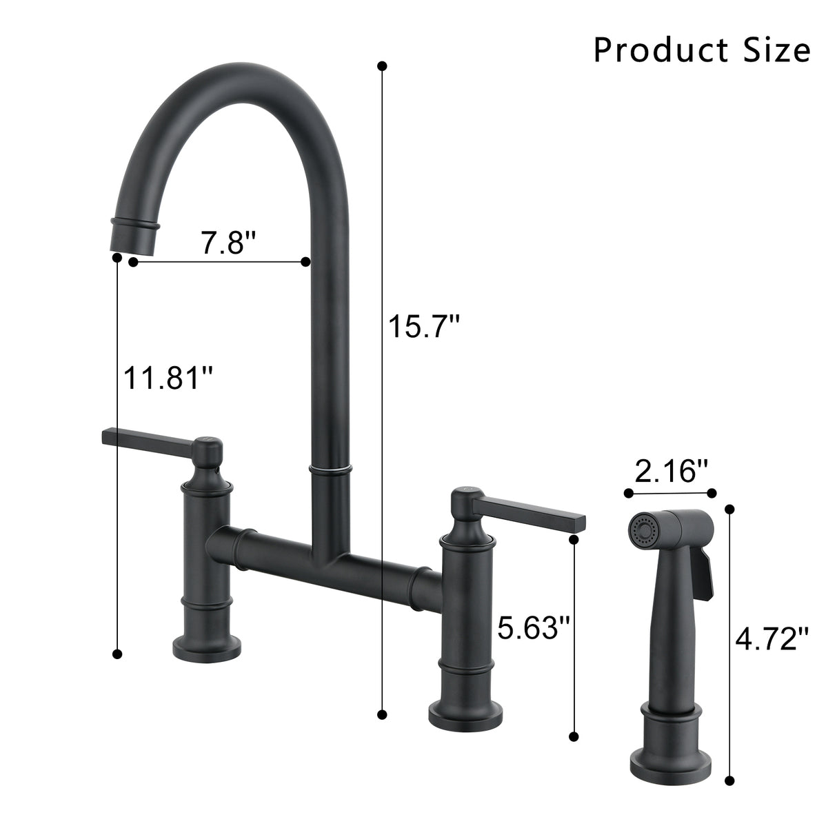 Double Handle Bridge Kitchen Faucet with Side Spray