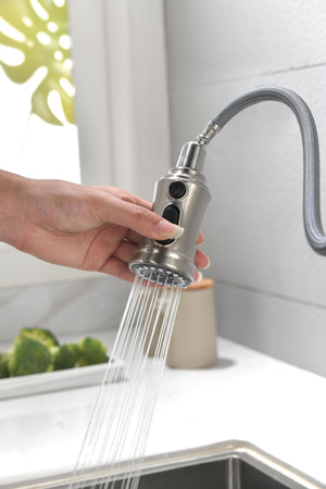 Single Handle High Arc Pull Out Kitchen Faucet Brushed Nickel