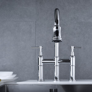 Bridge Kitchen Faucet with Pull-Down Sprayhead in Spot